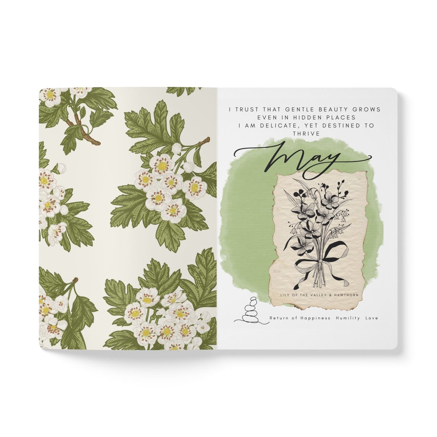 May Birth Flower Inspired Wellness Journal | Mindfulness | Affirmation | Lily of the Valley & Hawthorn
