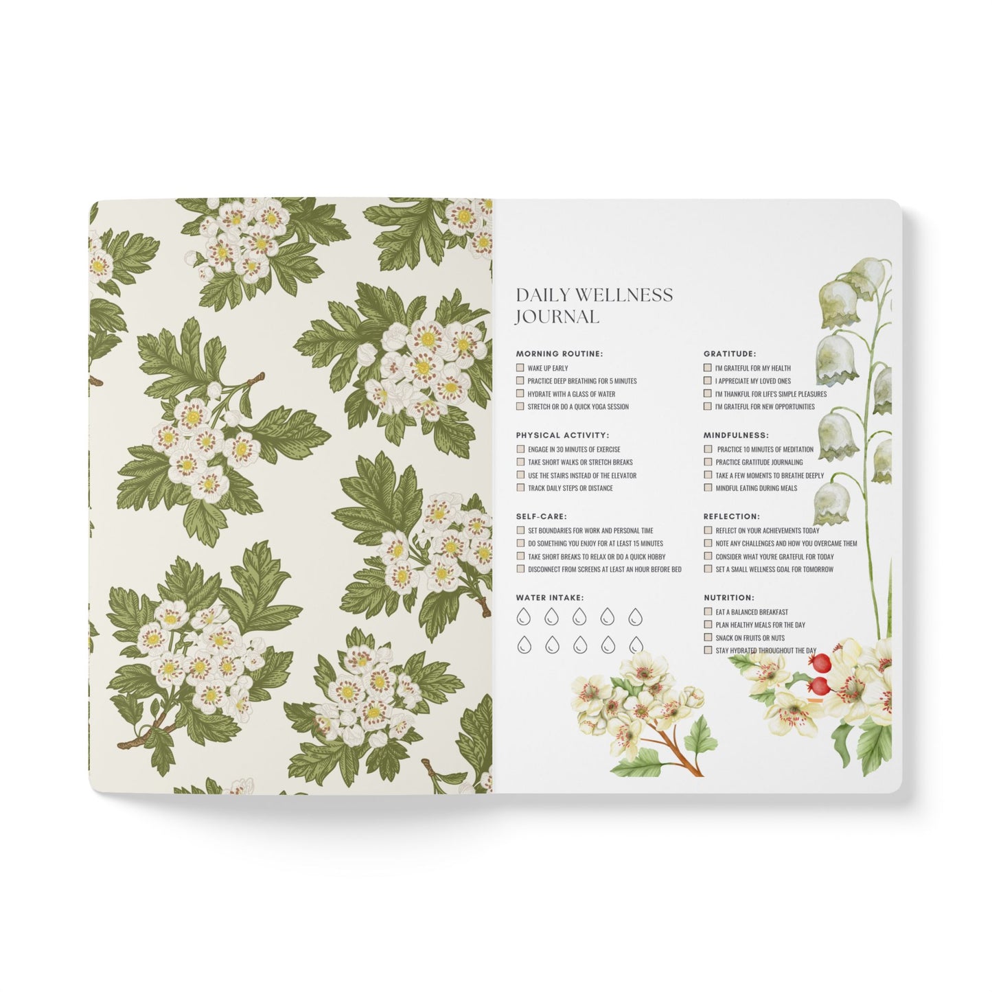 May Birth Flower Inspired Wellness Journal | Mindfulness | Affirmation | Lily of the Valley & Hawthorn