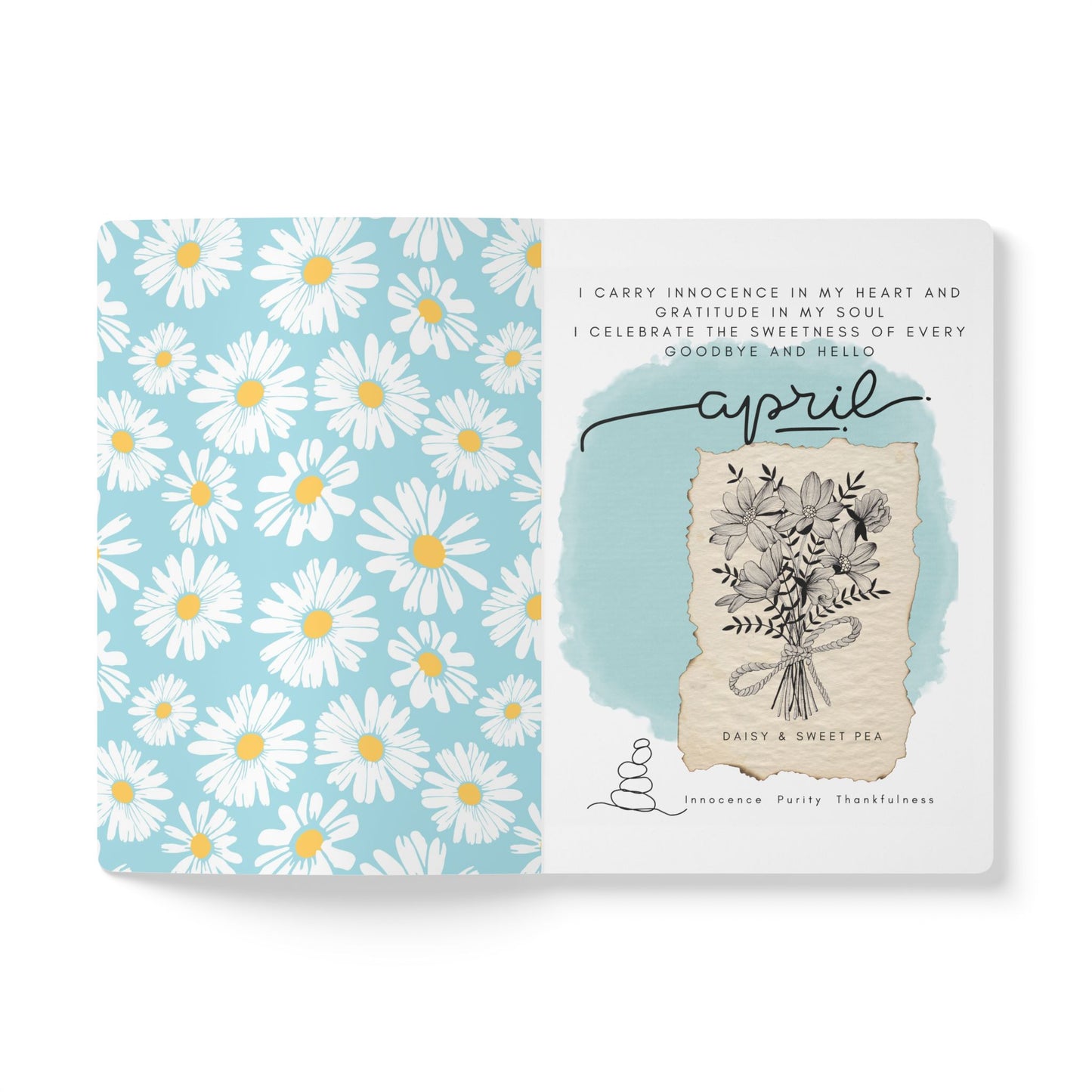 April Birth Flower Inspired Wellness Journal | Mindfulness | Affirmation | Daisy & Sweet Pea