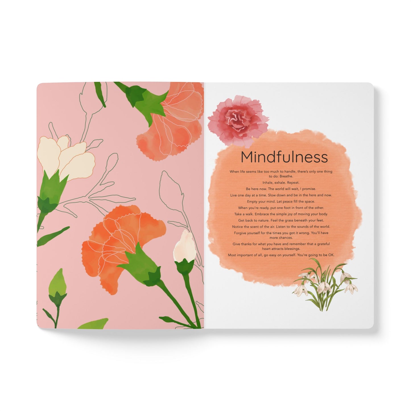 January Birth Flower Inspired Wellness Journal | Mindfulness | Affirmation | Carnation & Snowdrop