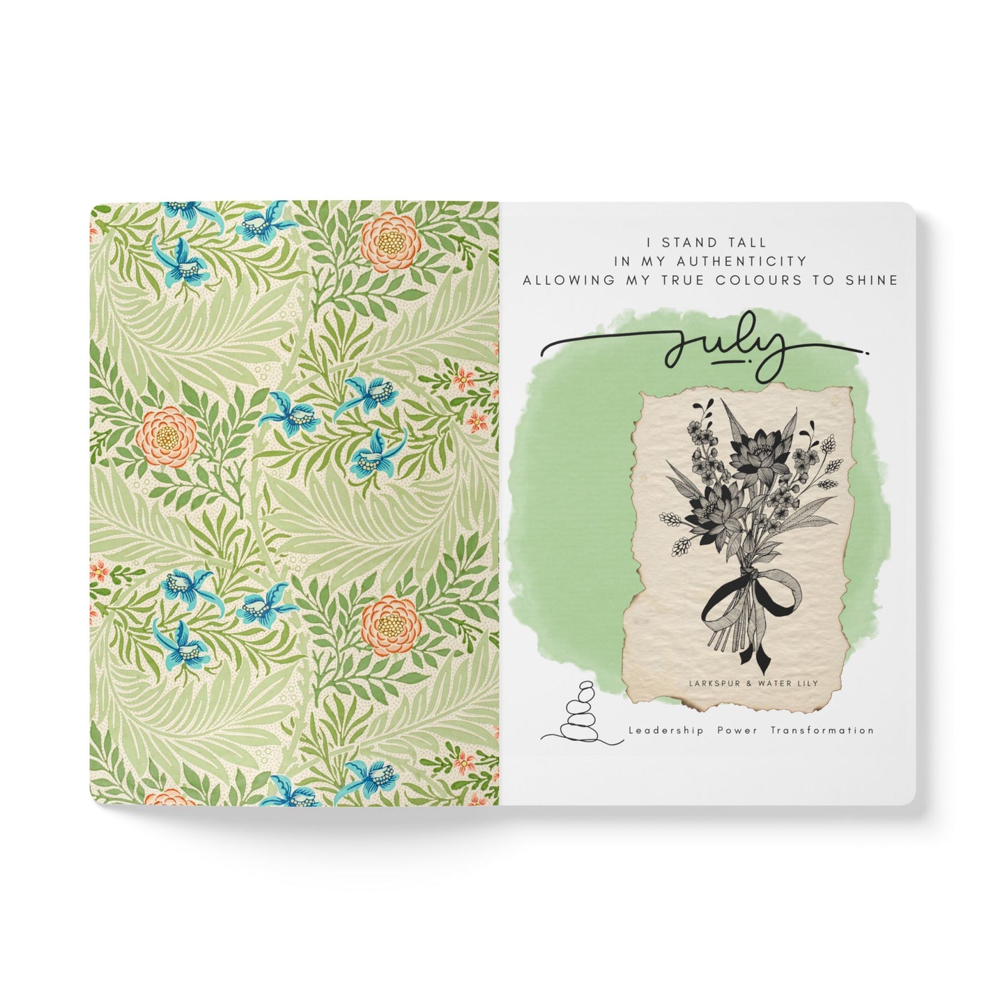 July Birth Flower Inspired Wellness Journal | Mindfulness | Affirmation | Larkspur & Water Lily