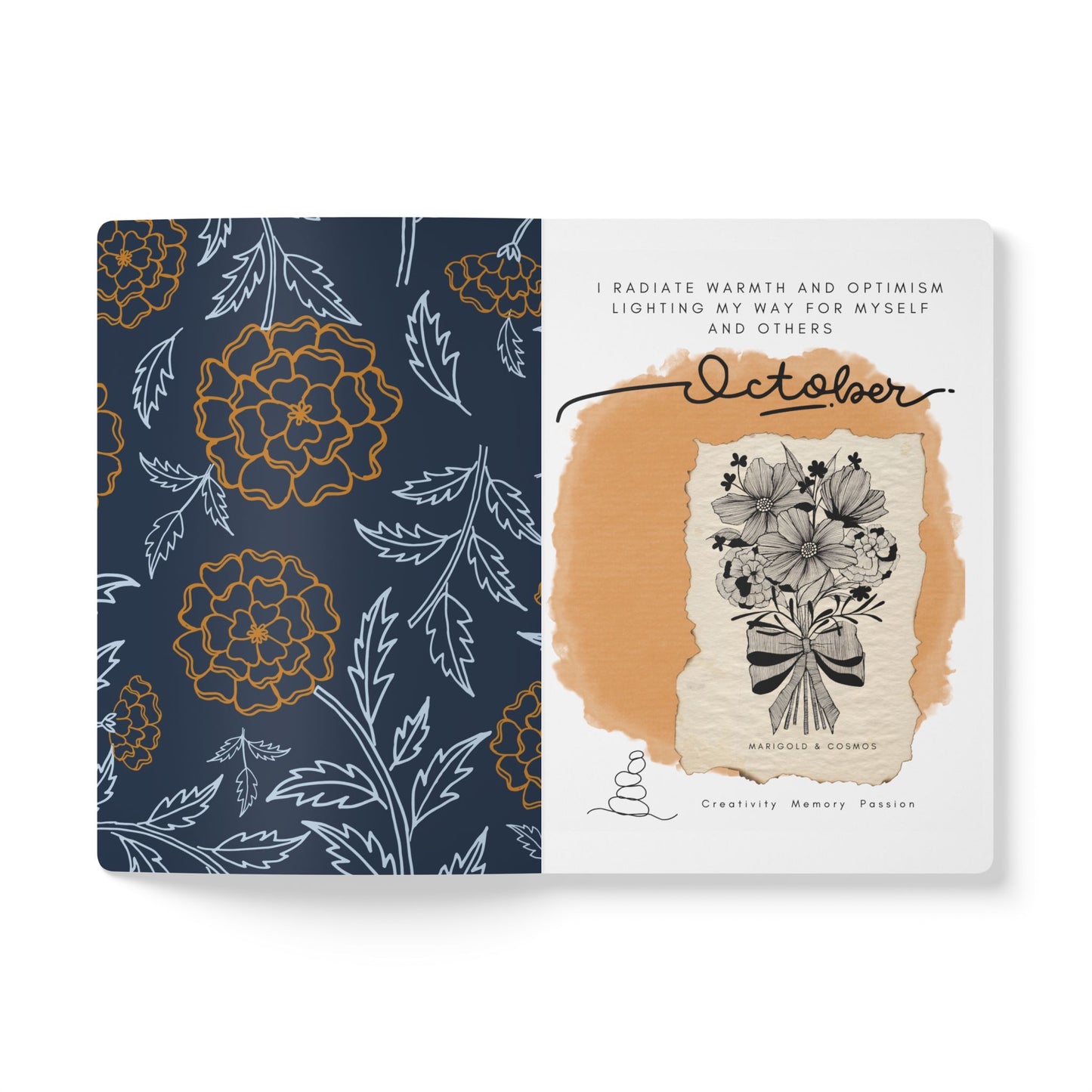 October Birth Flower Inspired Wellness Journal | Mindfulness | Affirmation | Marigold & Cosmos