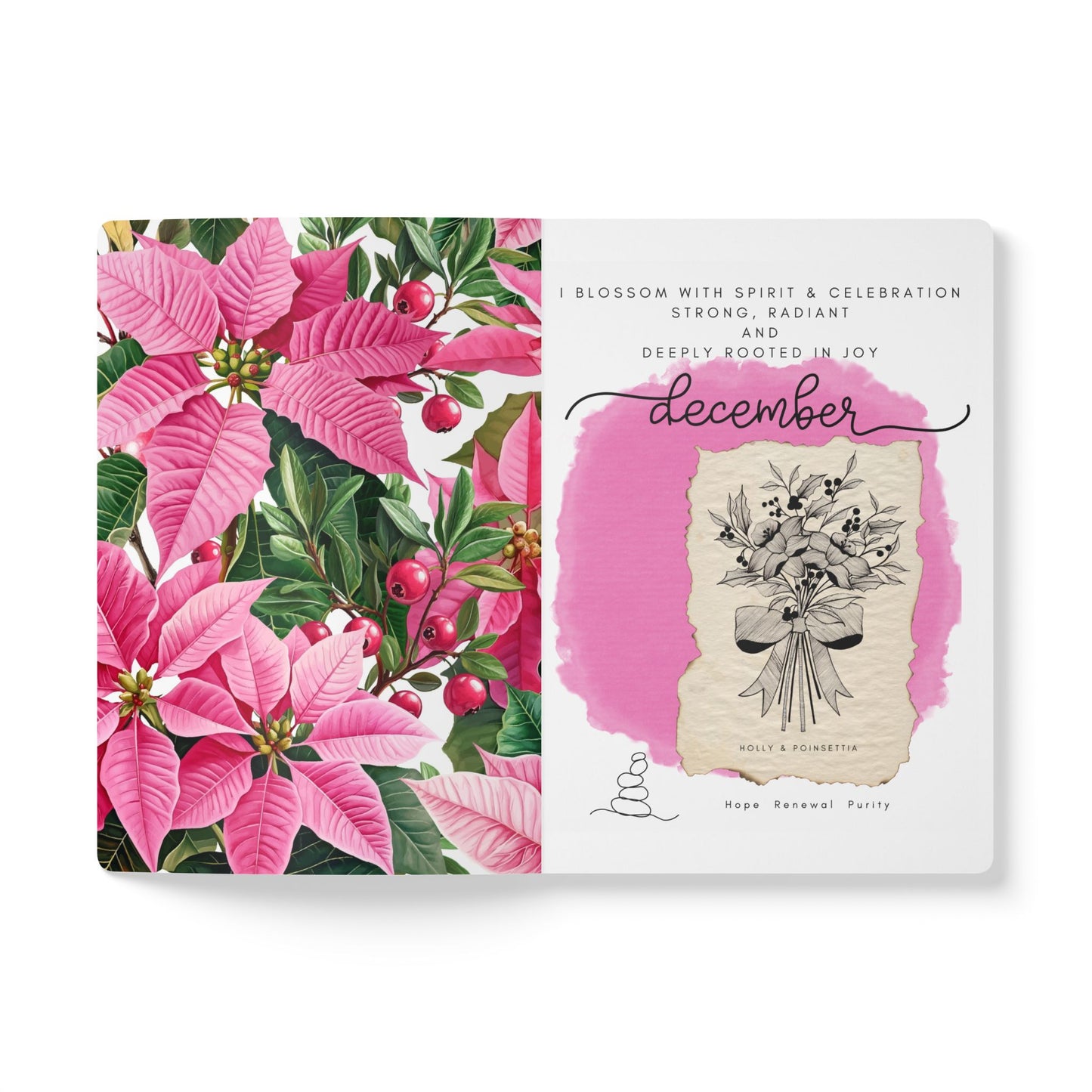 December Birth Flower Inspired Wellness Journal | Mindfulness | Affirmation | Holly & Poinsettia