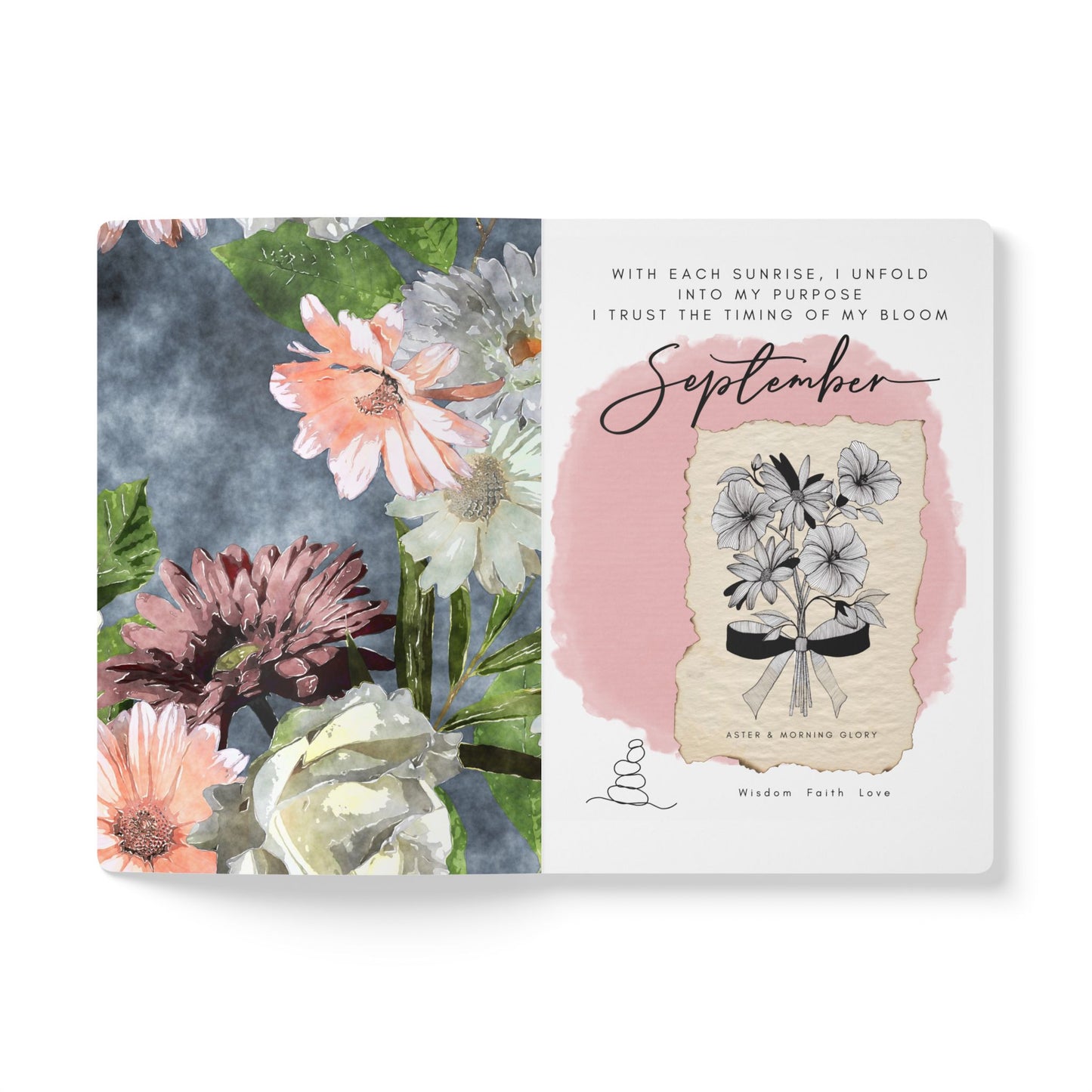 September Birth Flower Inspired Wellness Journal | Mindfulness | Affirmation | Aster & Morning Glory