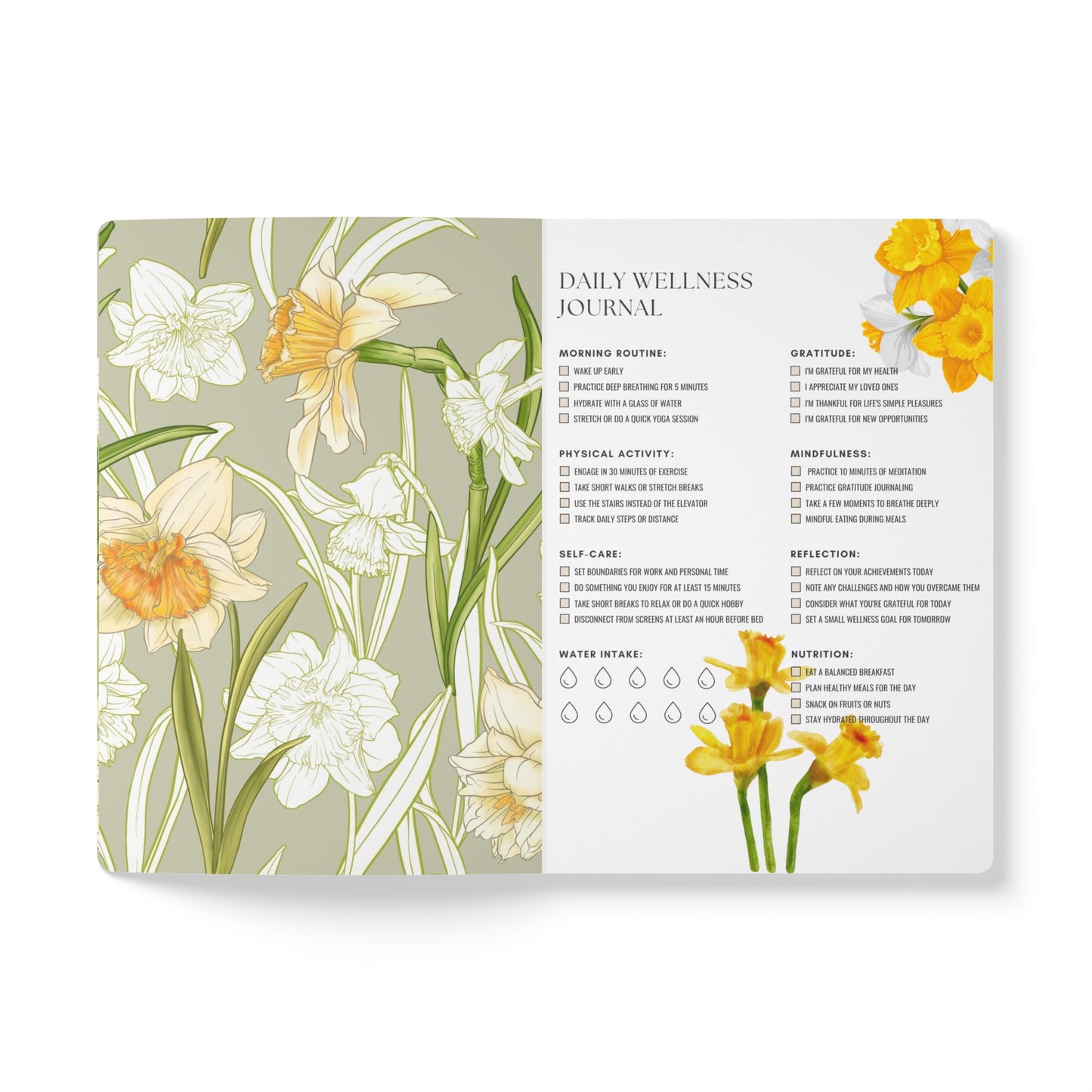March Birth Flower Inspired Wellness Journal | Mindfulness | Affirmation | Daffodil & Jonquil