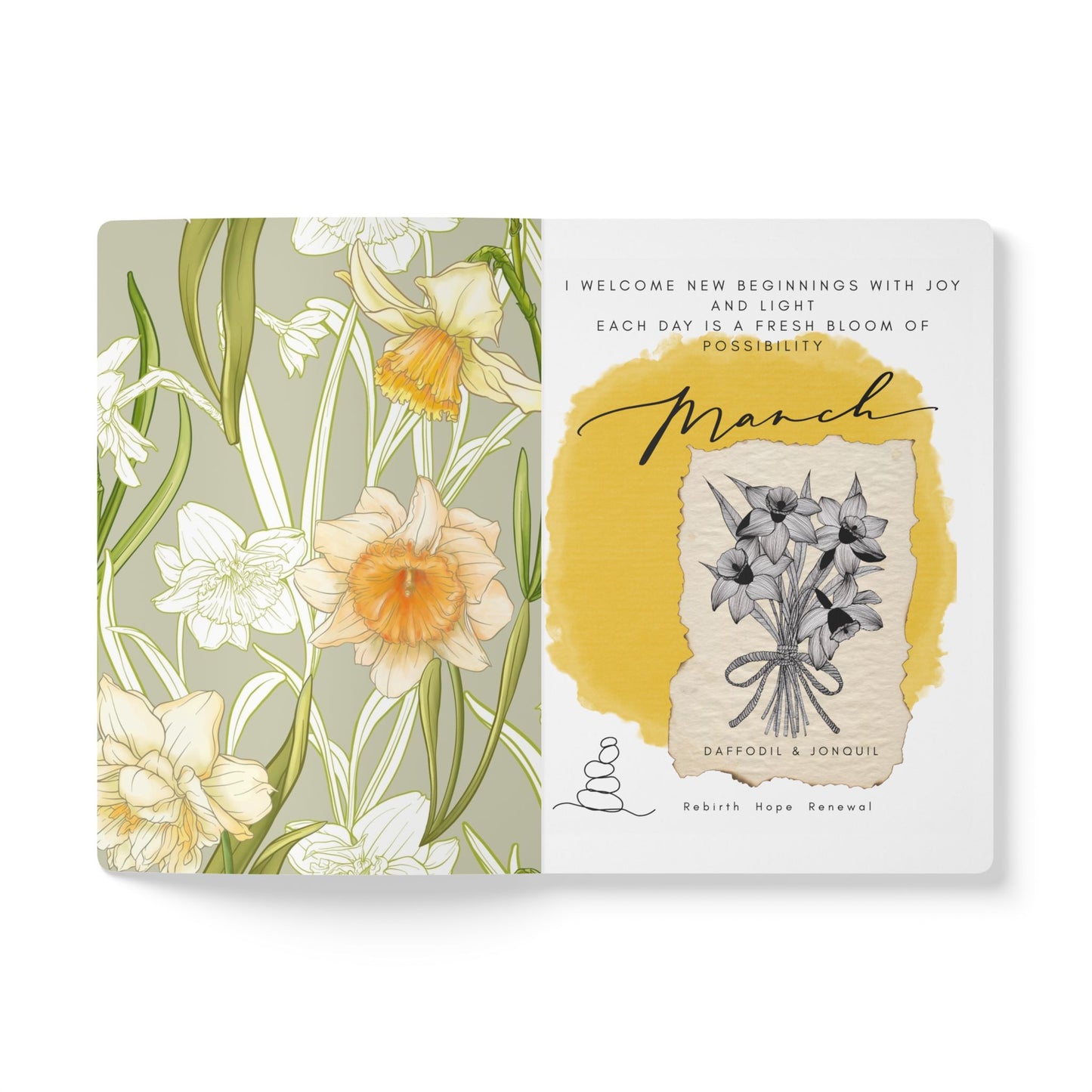 March Birth Flower Inspired Wellness Journal | Mindfulness | Affirmation | Daffodil & Jonquil
