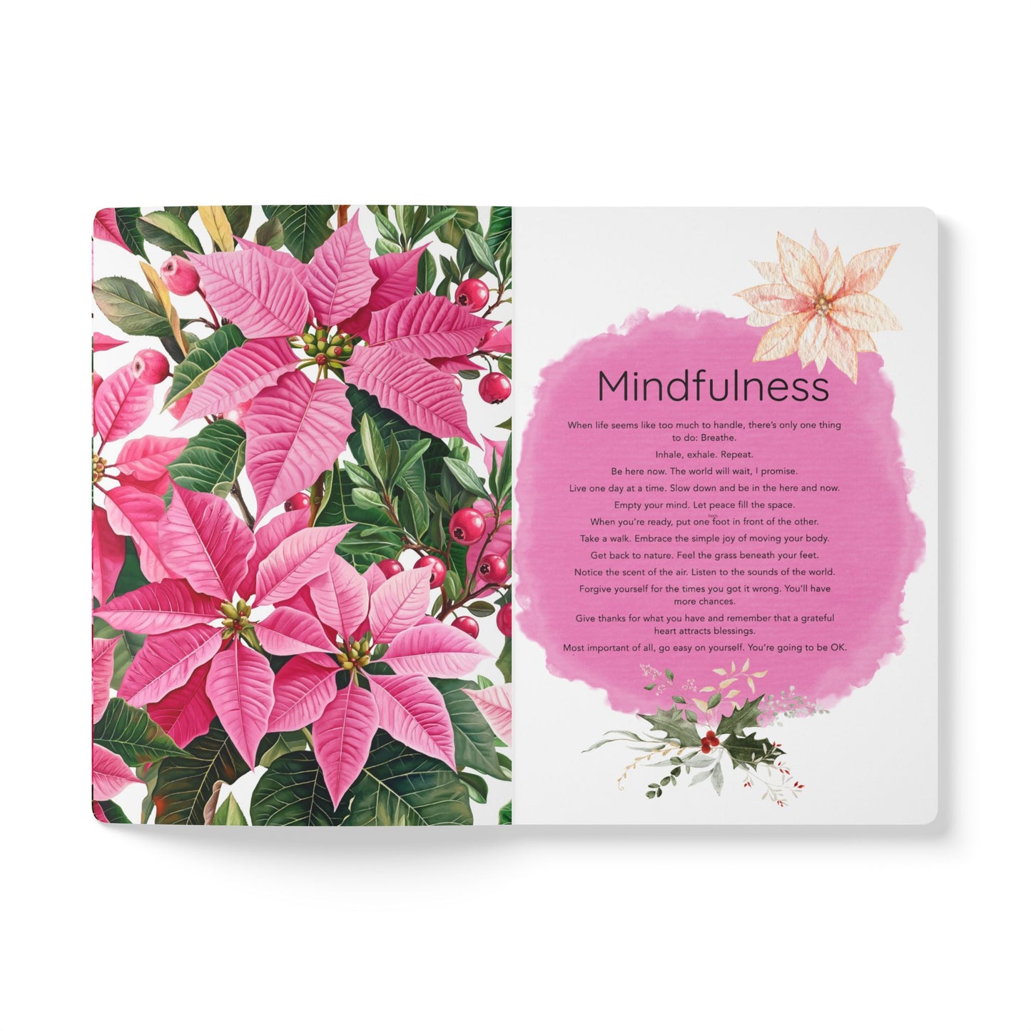 December Birth Flower Inspired Wellness Journal | Mindfulness | Affirmation | Holly & Poinsettia