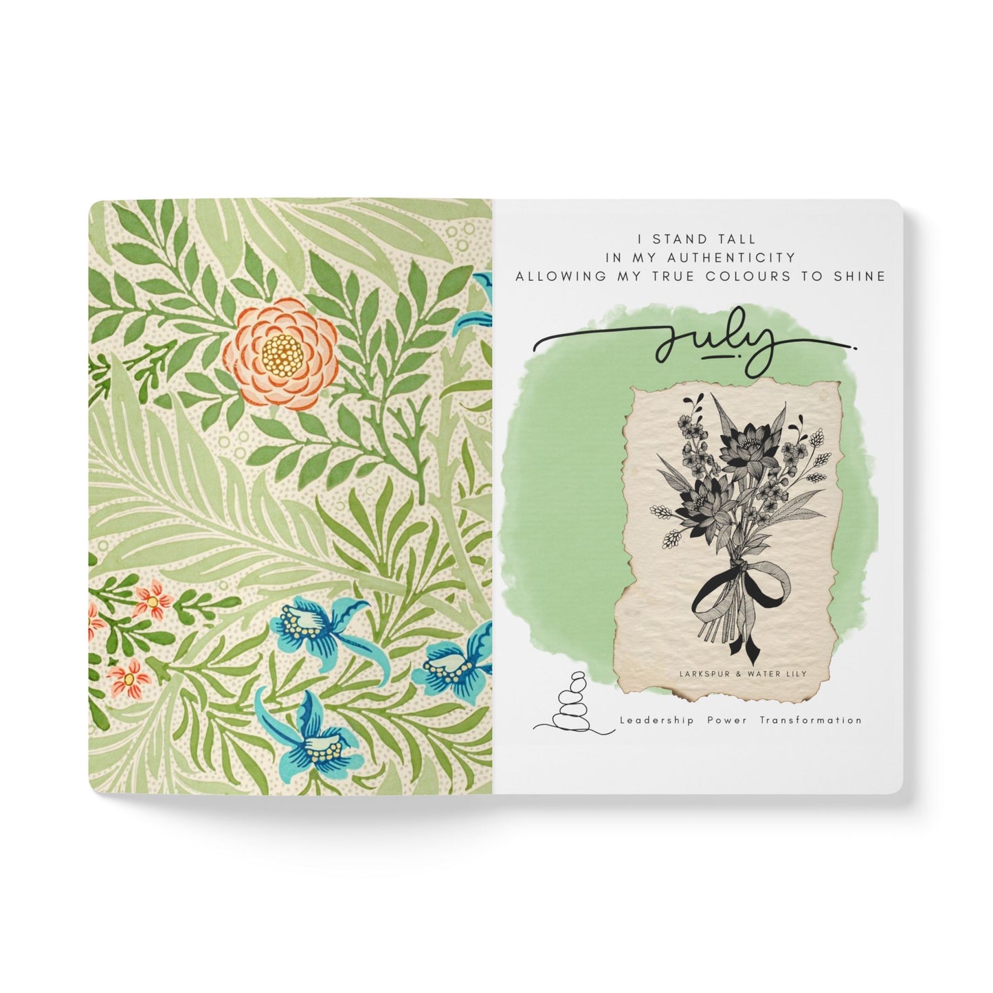 July Birth Flower Inspired Wellness Journal | Mindfulness | Affirmation | Larkspur & Water Lily