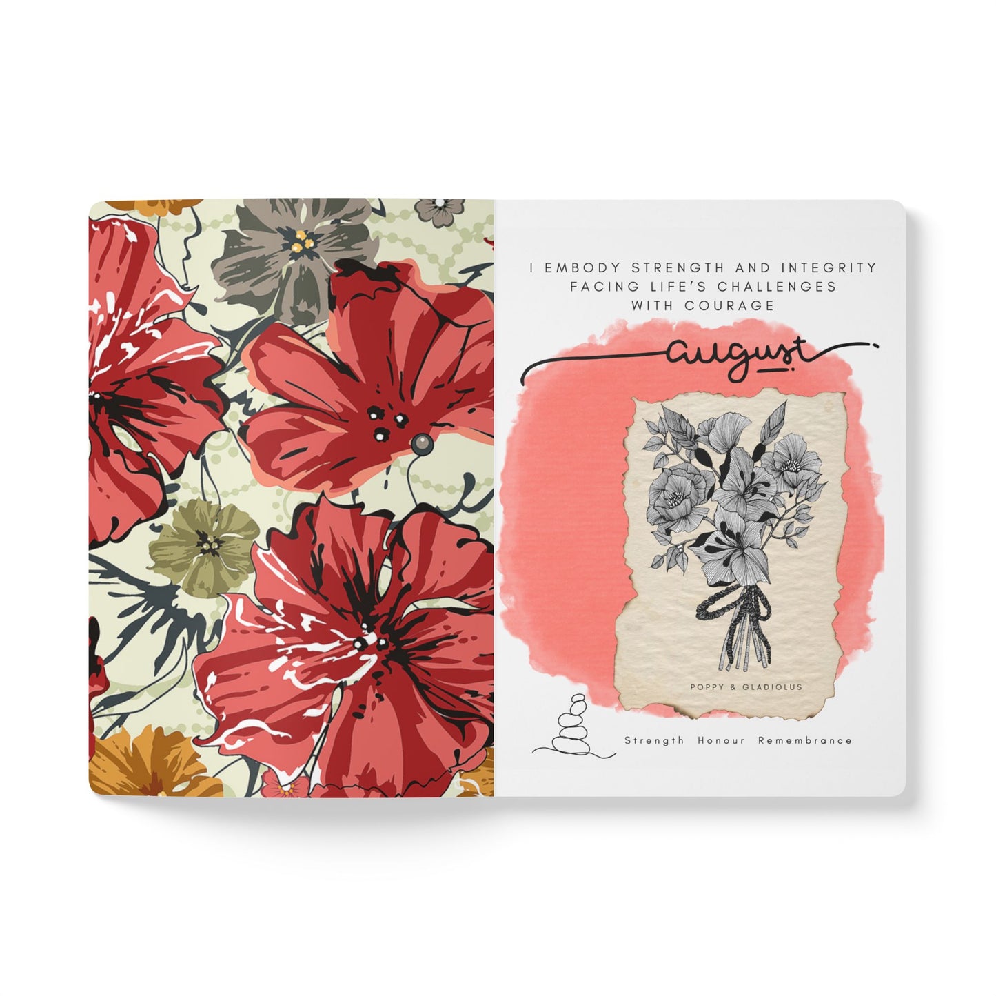 August Birth Flower Inspired Wellness Journal | Mindfulness | Affirmation | Gladiolus & Poppy