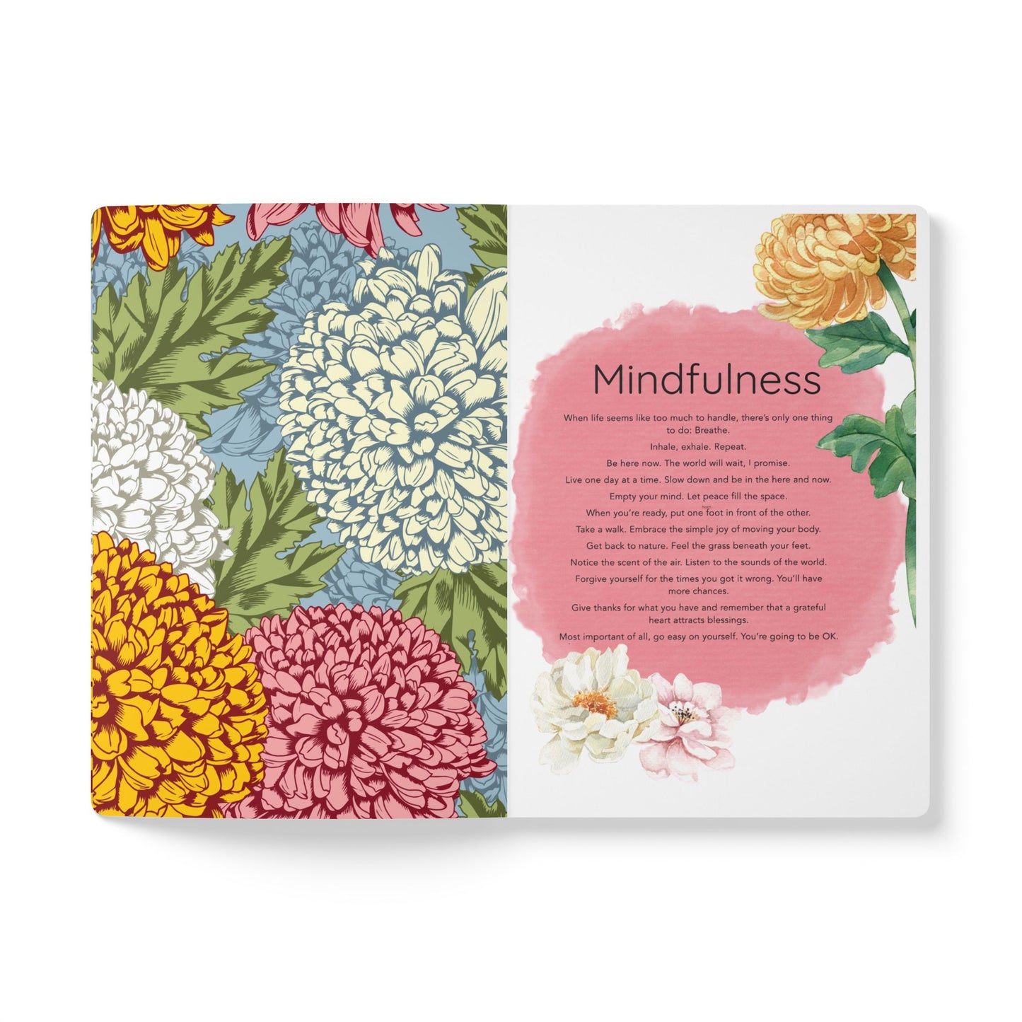November Birth Flower Inspired Wellness Journal | Mindfulness | Affirmation | Chrysanthemum & Peony