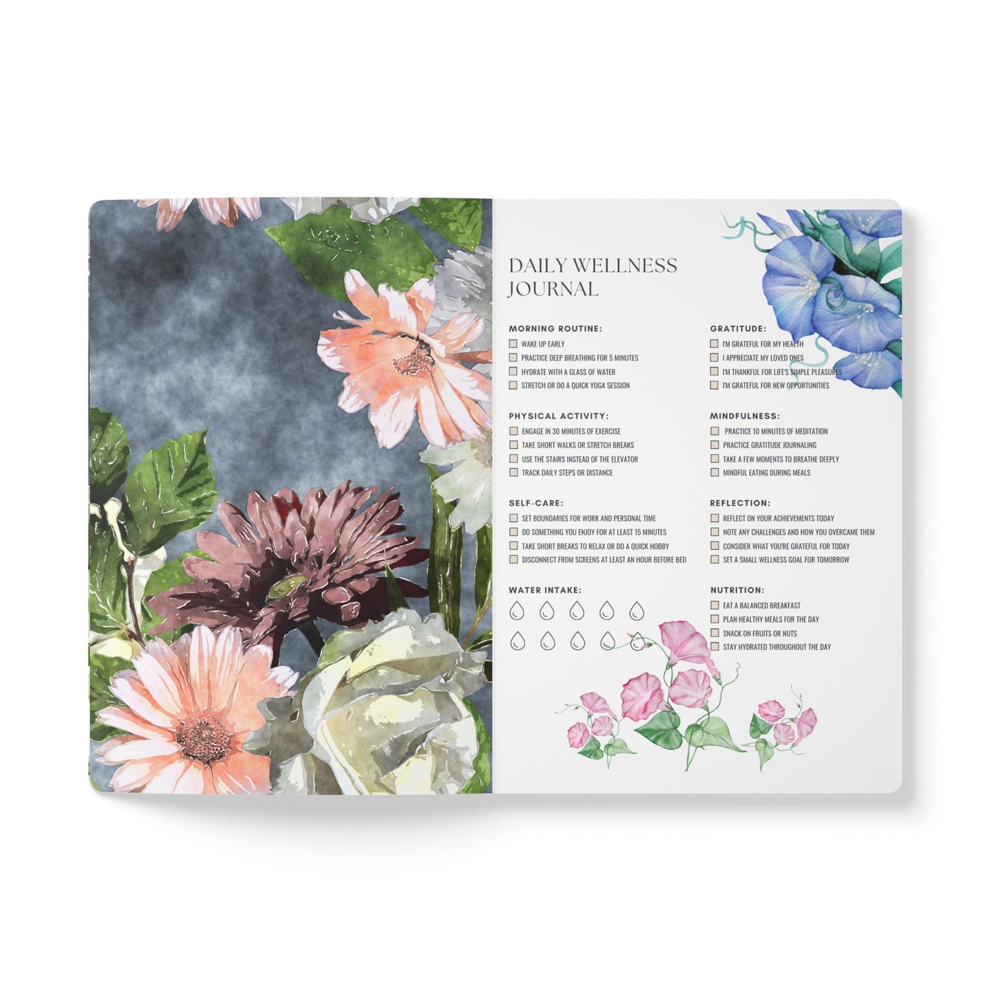 September Birth Flower Inspired Wellness Journal | Mindfulness | Affirmation | Aster & Morning Glory