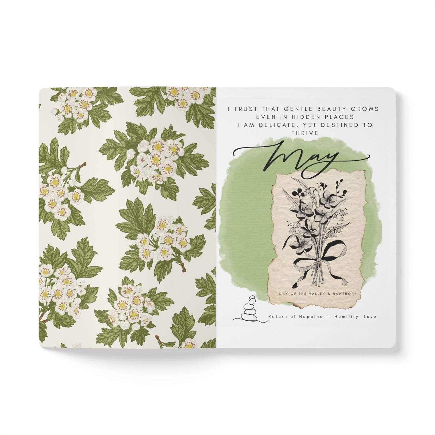 May Birth Flower Inspired Wellness Journal | Mindfulness | Affirmation | Lily of the Valley & Hawthorn