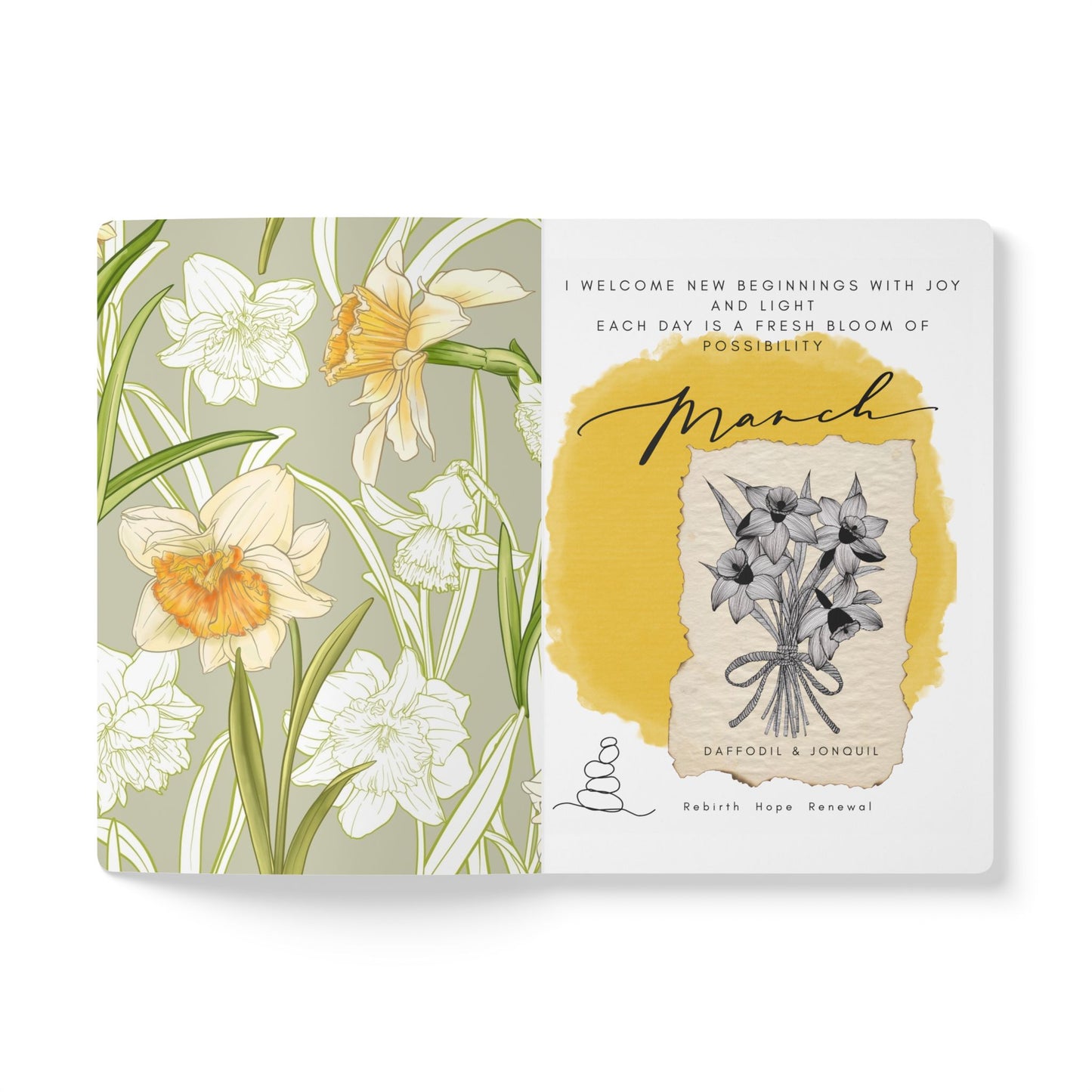 March Birth Flower Inspired Wellness Journal | Mindfulness | Affirmation | Daffodil & Jonquil