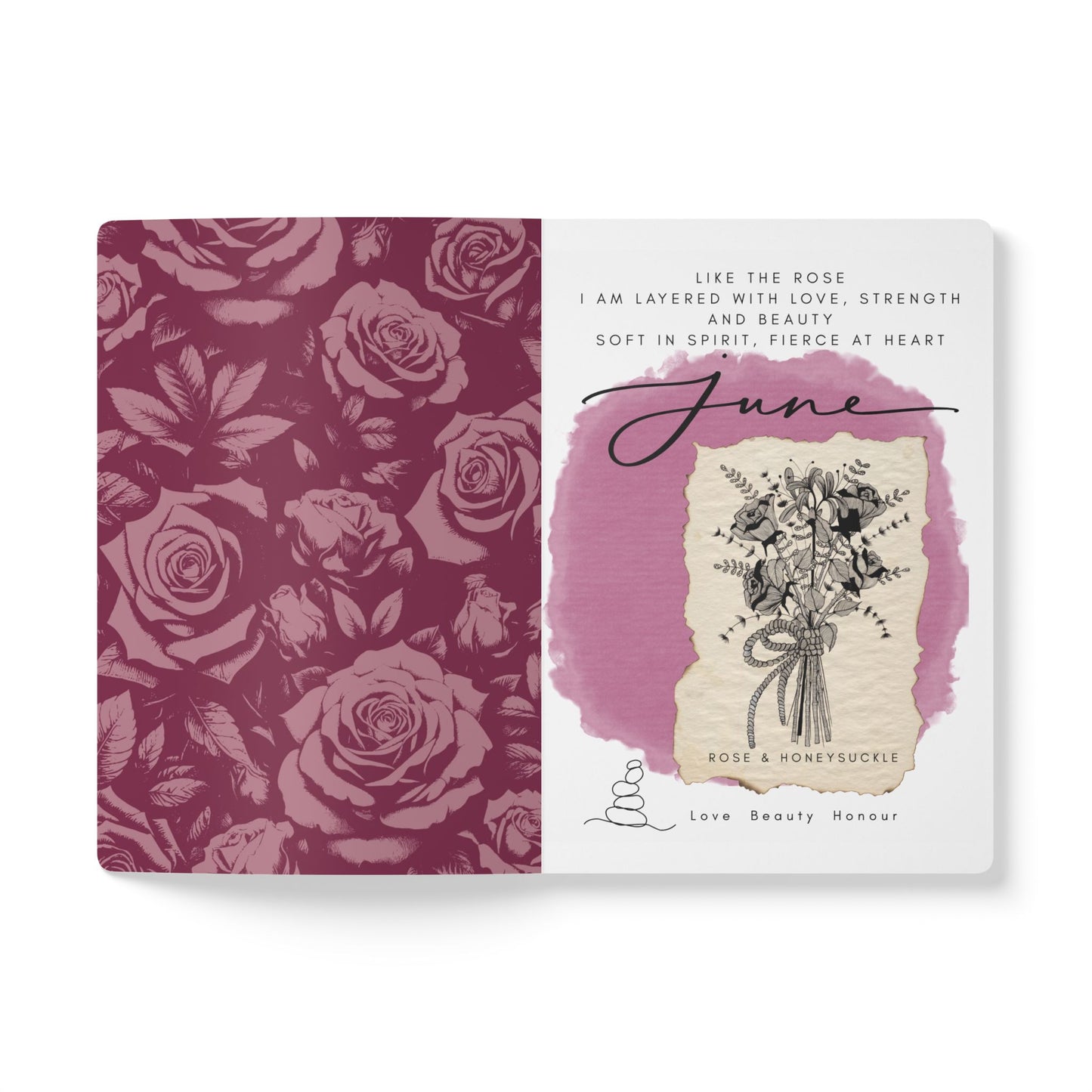 June Birth Flower Inspired Wellness Journal | Mindfulness | Affirmation | Rose & Honeysuckle