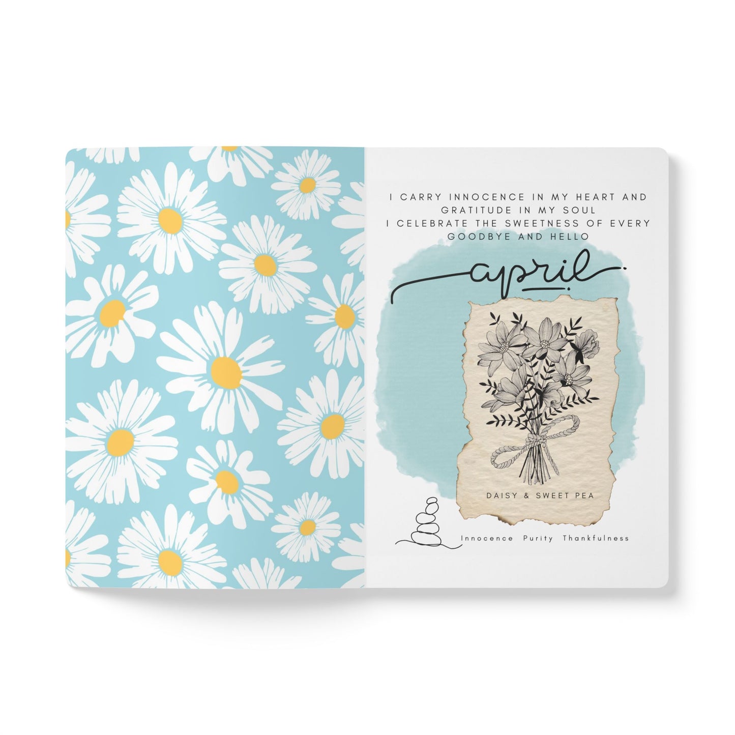 April Birth Flower Inspired Wellness Journal | Mindfulness | Affirmation | Daisy & Sweet Pea