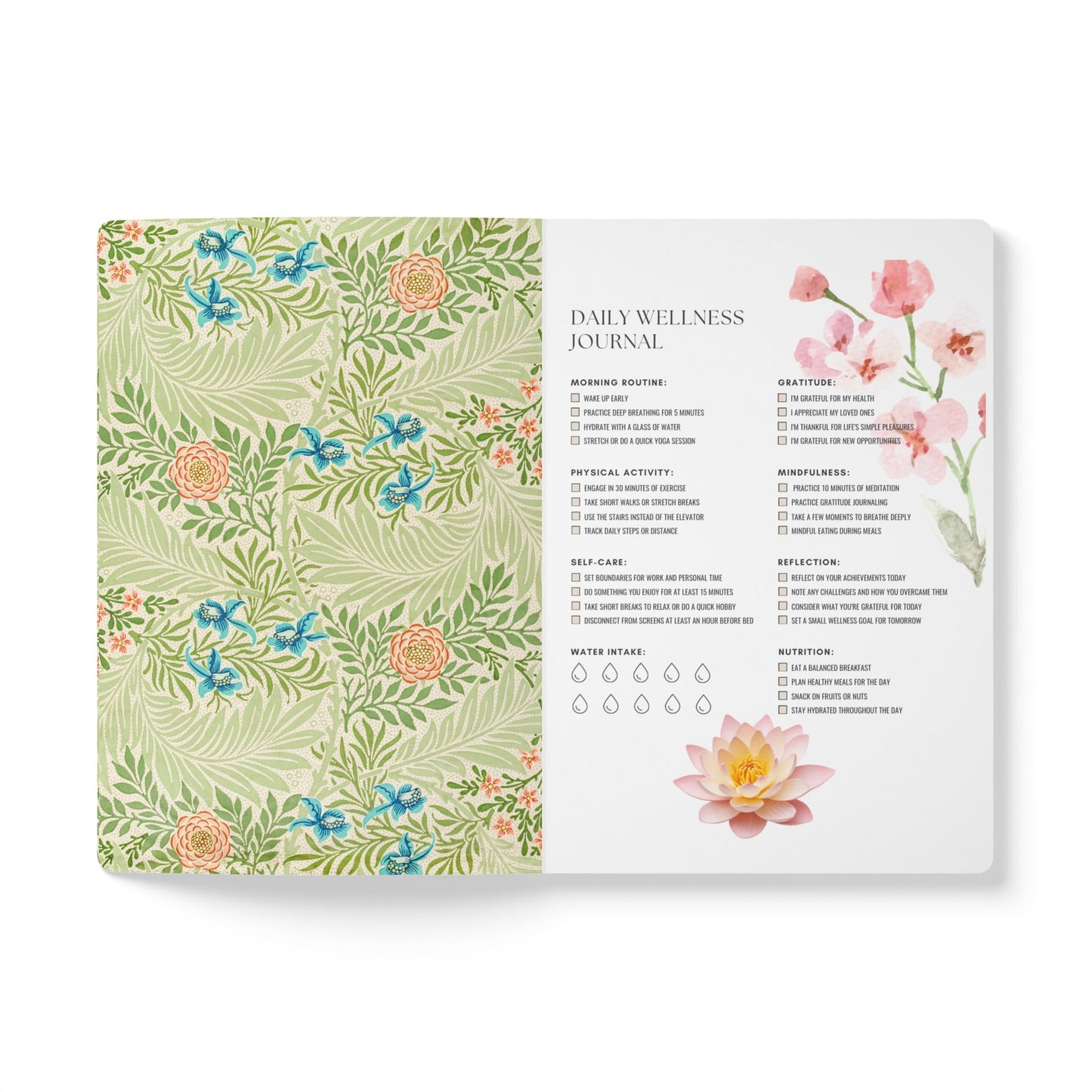 July Birth Flower Inspired Wellness Journal | Mindfulness | Affirmation | Larkspur & Water Lily