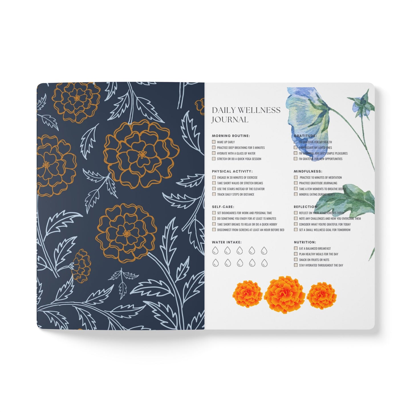 October Birth Flower Inspired Wellness Journal | Mindfulness | Affirmation | Marigold & Cosmos