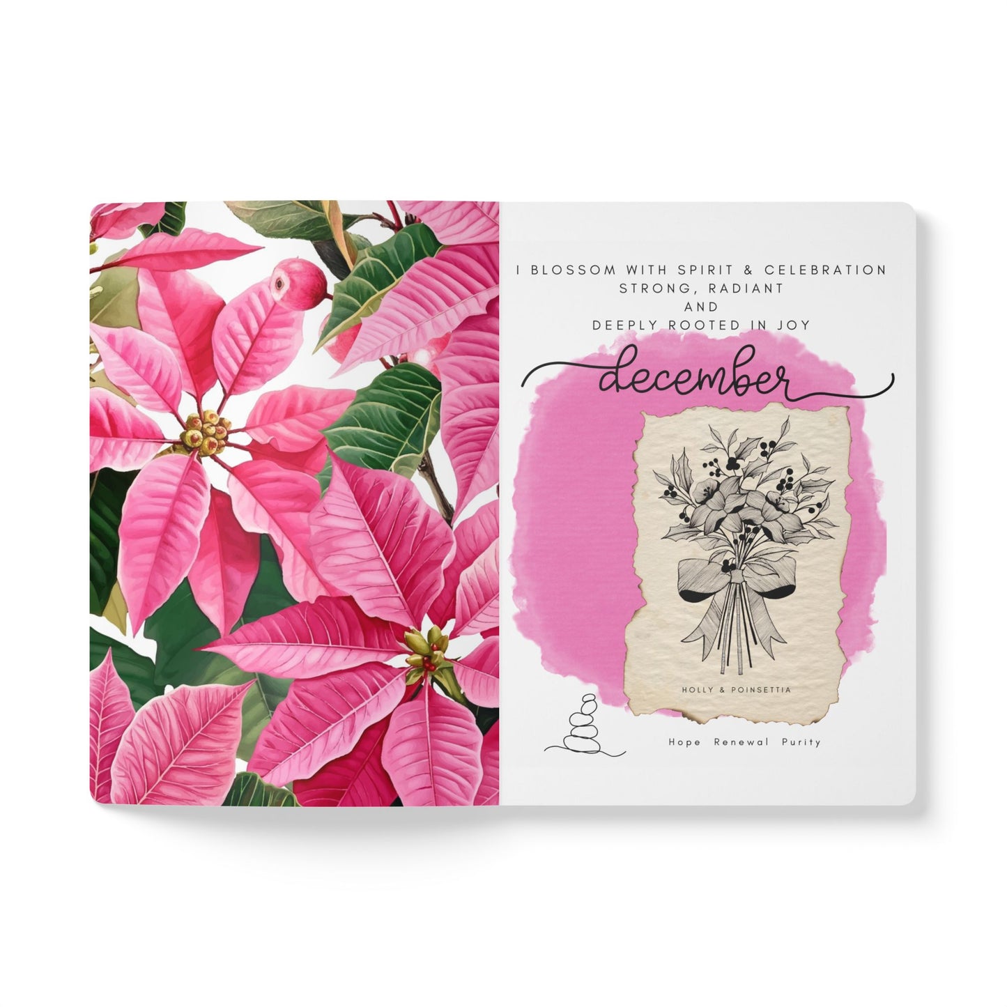 December Birth Flower Inspired Wellness Journal | Mindfulness | Affirmation | Holly & Poinsettia