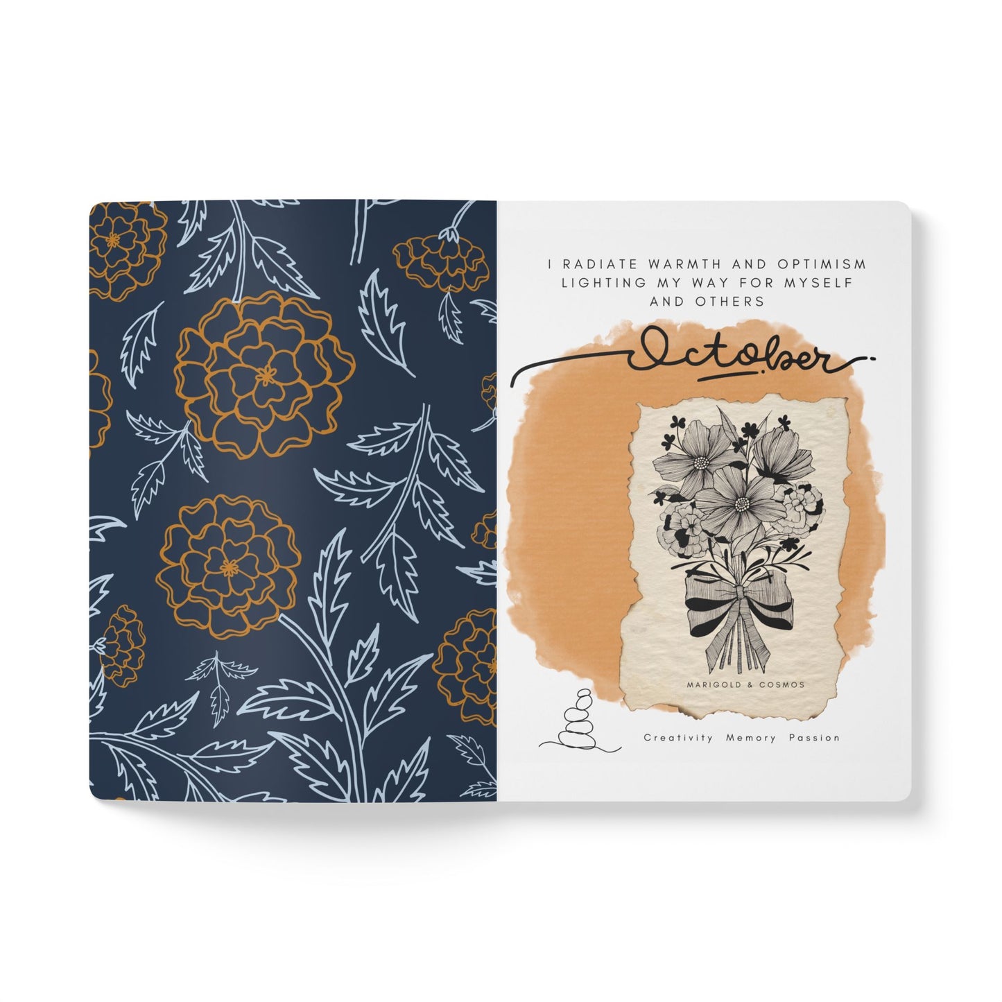 October Birth Flower Inspired Wellness Journal | Mindfulness | Affirmation | Marigold & Cosmos