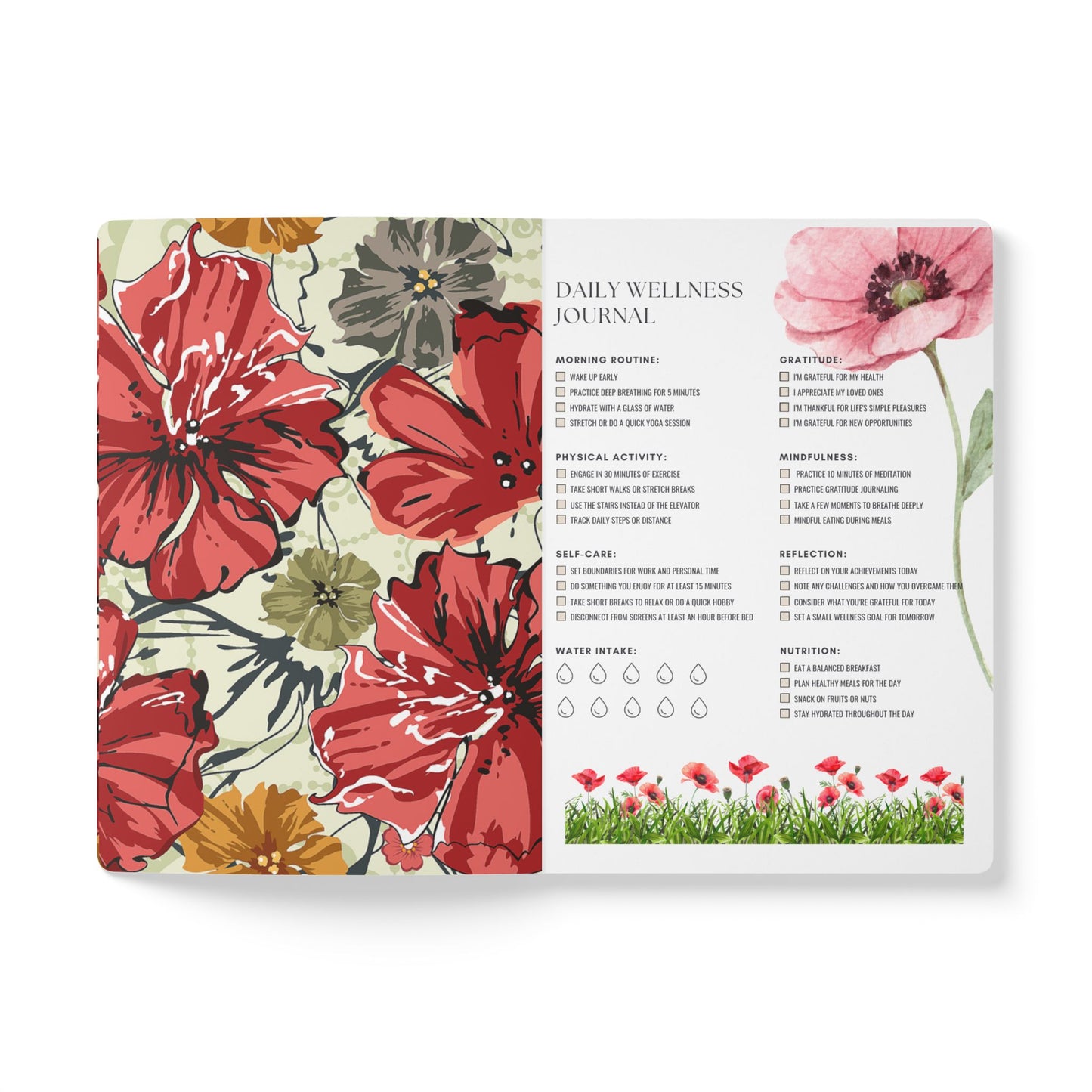 August Birth Flower Inspired Wellness Journal | Mindfulness | Affirmation | Gladiolus & Poppy