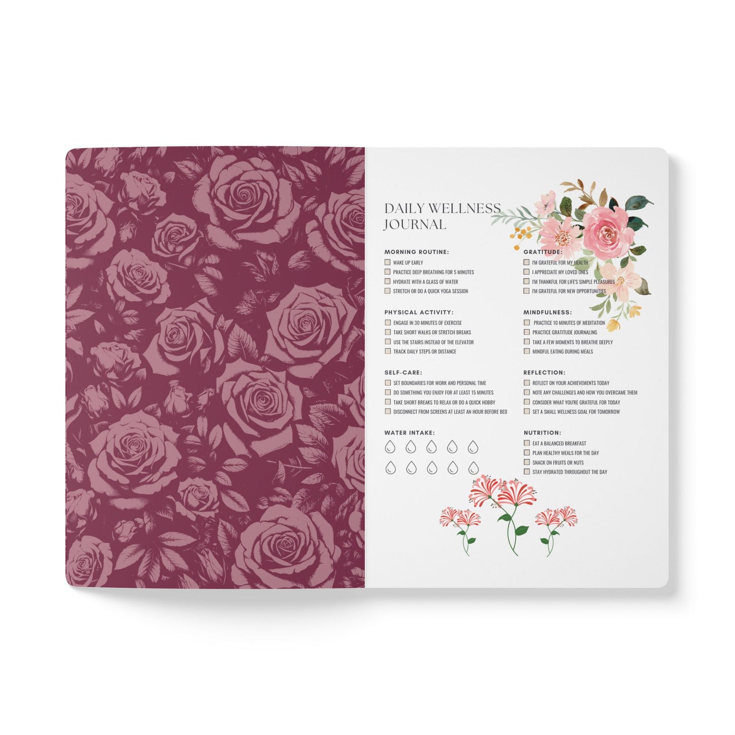 June Birth Flower Inspired Wellness Journal | Mindfulness | Affirmation | Rose & Honeysuckle