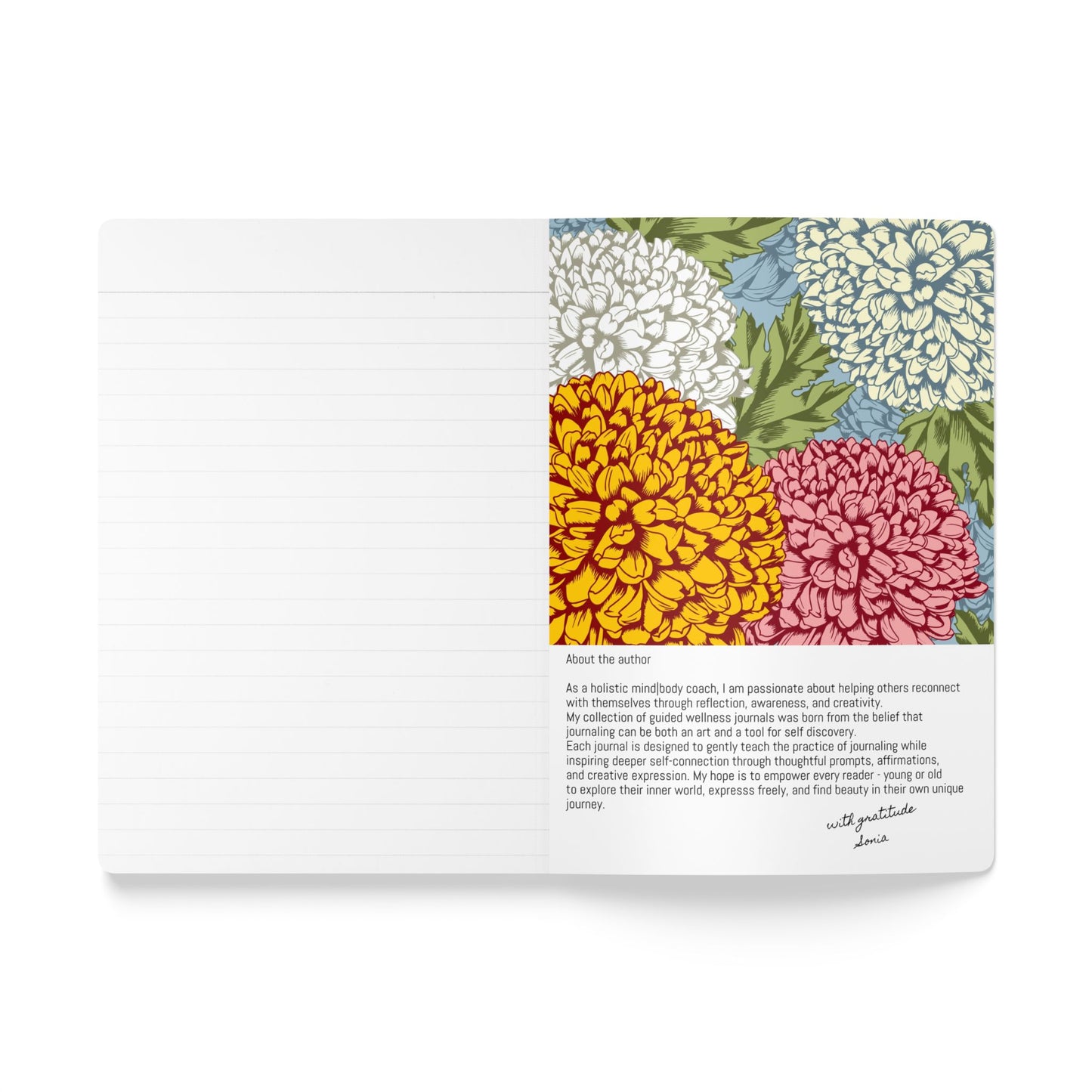 November Birth Flower Inspired Wellness Journal | Mindfulness | Affirmation | Chrysanthemum & Peony