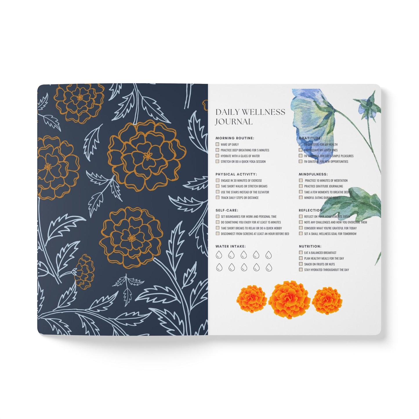 October Birth Flower Inspired Wellness Journal | Mindfulness | Affirmation | Marigold & Cosmos
