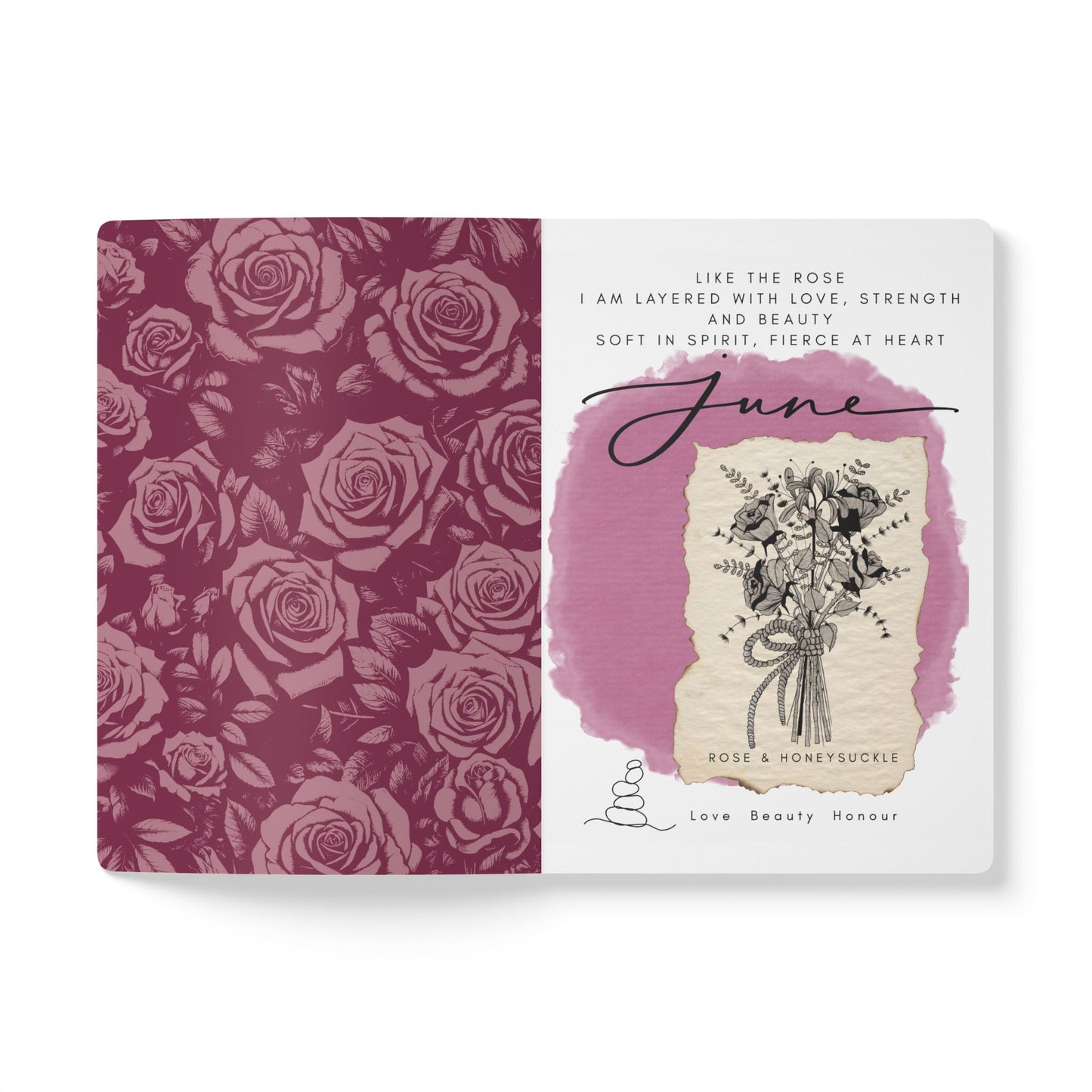 June Birth Flower Inspired Wellness Journal | Mindfulness | Affirmation | Rose & Honeysuckle