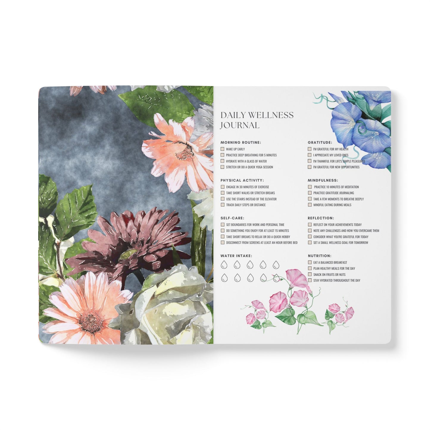 September Birth Flower Inspired Wellness Journal | Mindfulness | Affirmation | Aster & Morning Glory