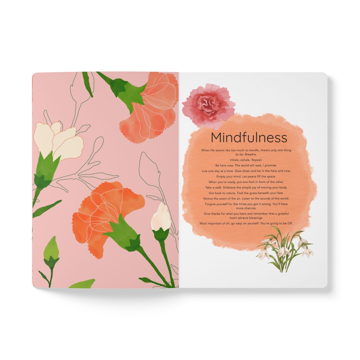 January Birth Flower Inspired Wellness Journal | Mindfulness | Affirmation | Carnation & Snowdrop