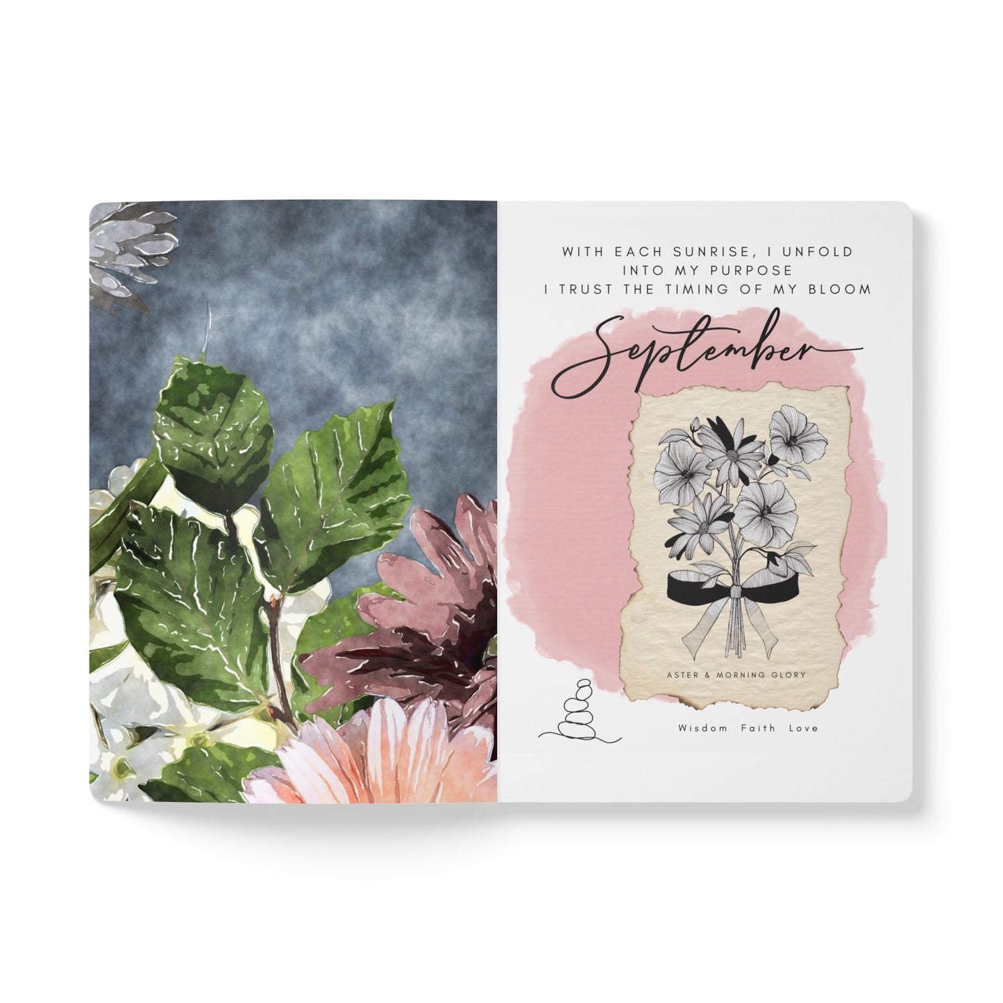 September Birth Flower Inspired Wellness Journal | Mindfulness | Affirmation | Aster & Morning Glory