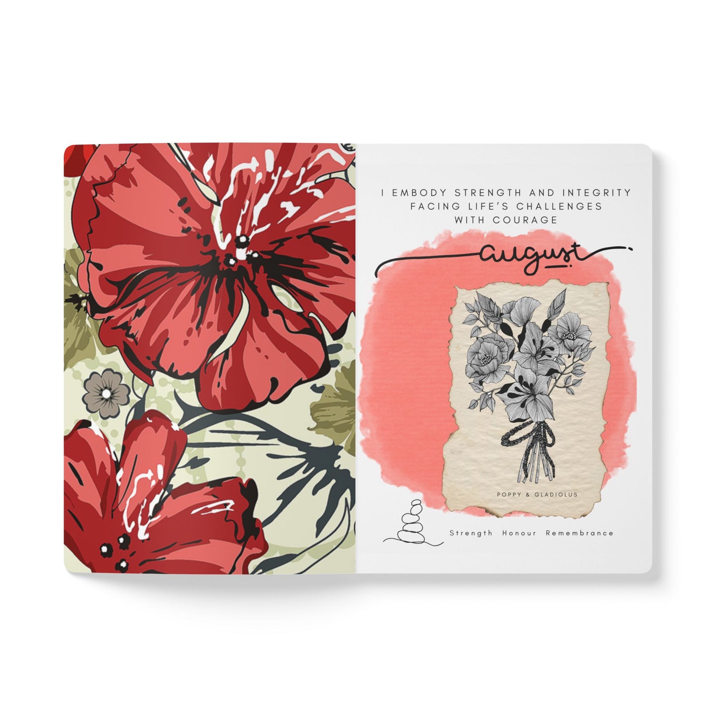 August Birth Flower Inspired Wellness Journal | Mindfulness | Affirmation | Gladiolus & Poppy